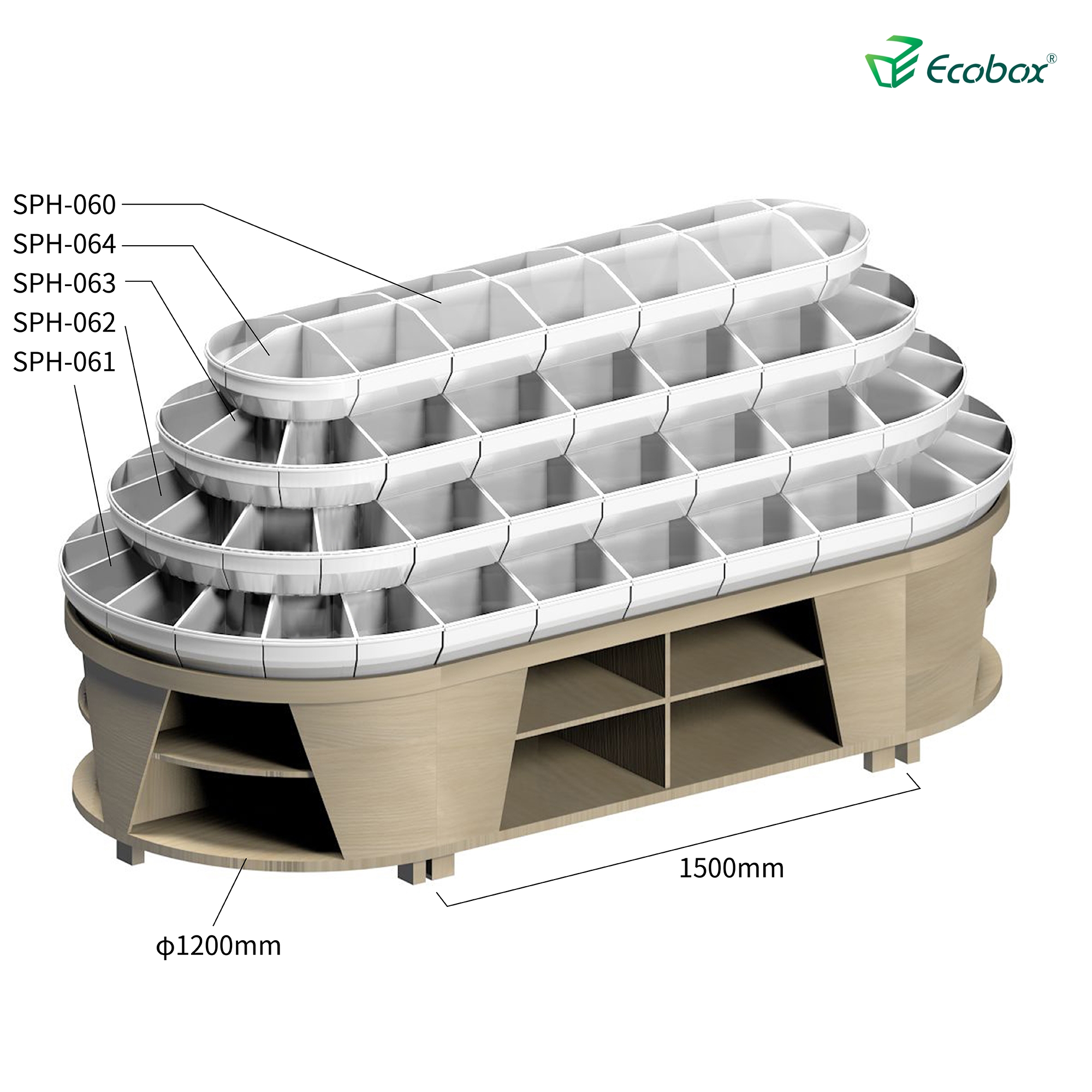 Ecobox G010 Supermarkt-Lebensmitteldisplays mit Ecobox-Supermarktbehältern