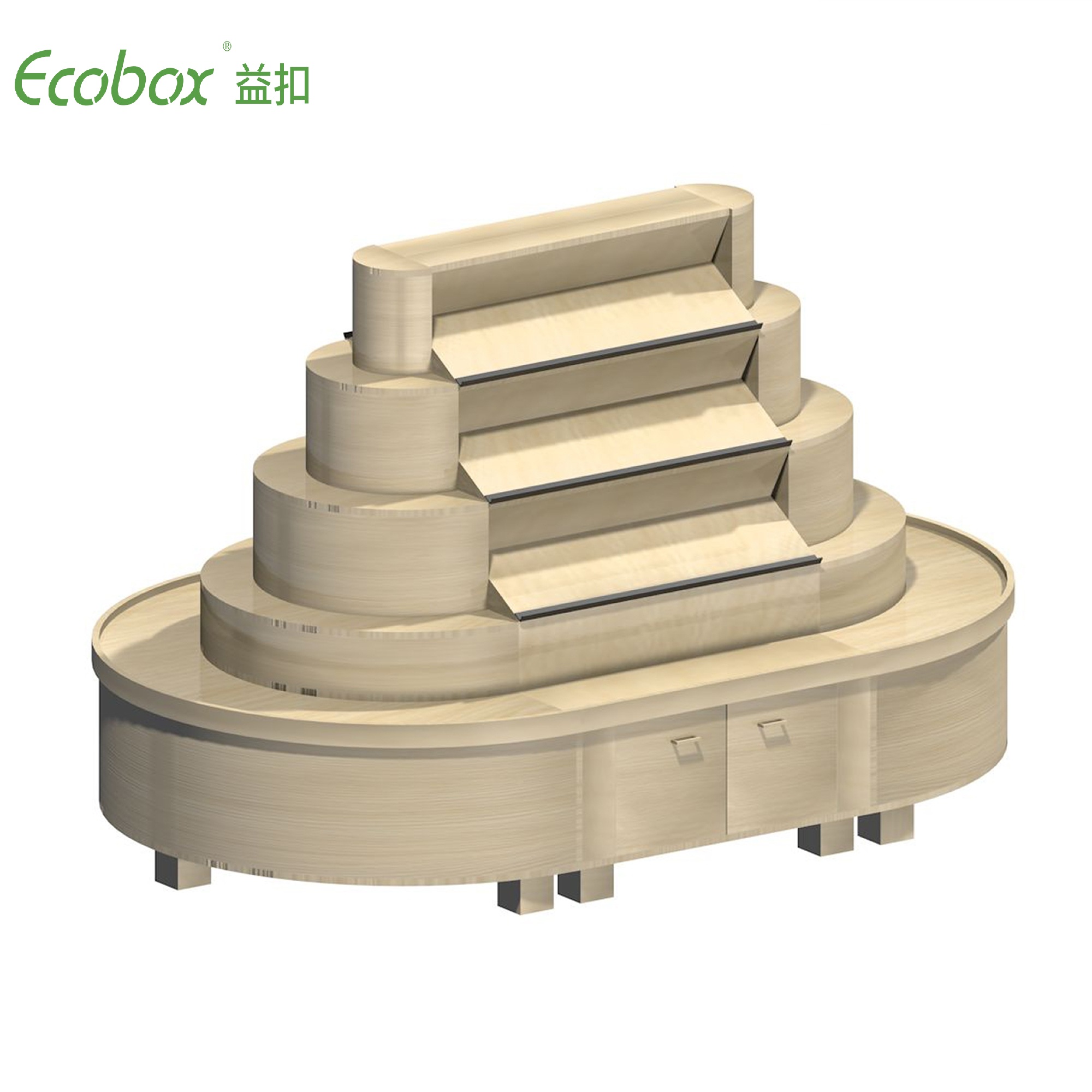 Rundes Regal der Ecobox G002-Serie mit Ecobox-Großbehältern für Supermarkt-Großlebensmitteldisplays