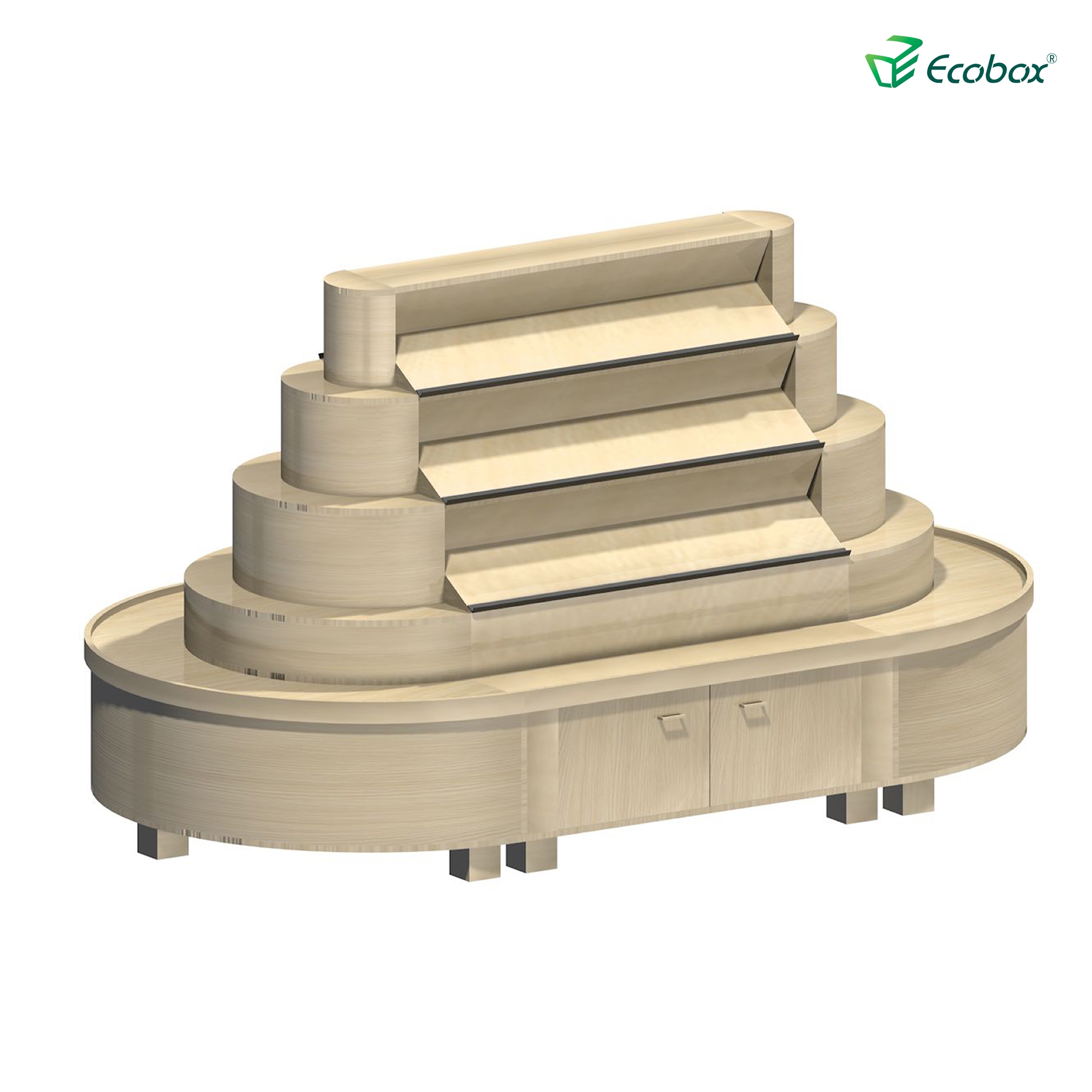 Rundes Regal der Ecobox G002-Serie mit Ecobox-Großbehältern für Supermärkte
